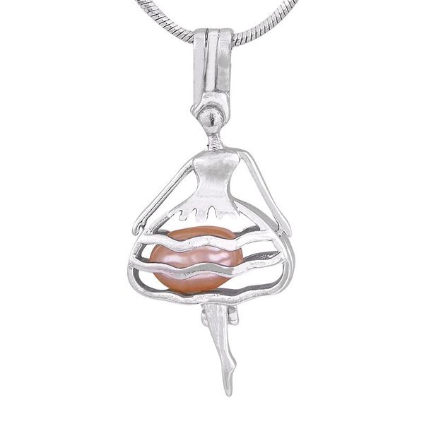 

valentine's day gift ballerina shape pearl cages locket pendant love wish fashion jewelry p152, Silver