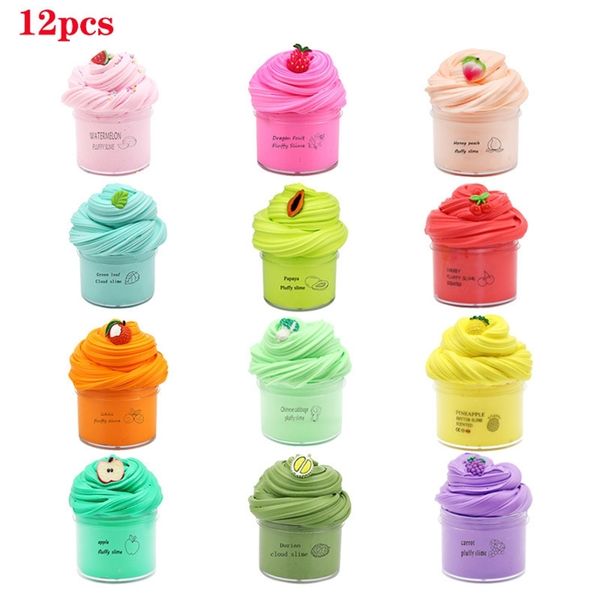 

12pcs/set fluffy slime kit fruit clay toy super soft stretchy and non sticky diy sludge toy gifts for girls and boys 201226