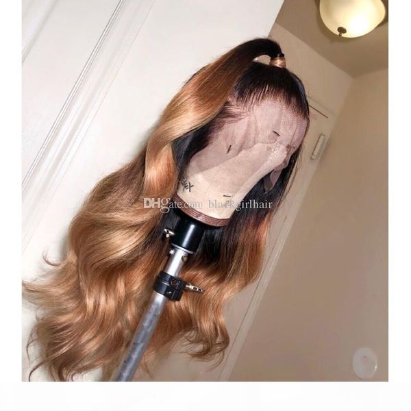 

150 плотность ombre honey blonde color 1b 27 толстые glueless полный шнурок человеческих волос парики бразильское тела волнистые парик фронт, Black;brown