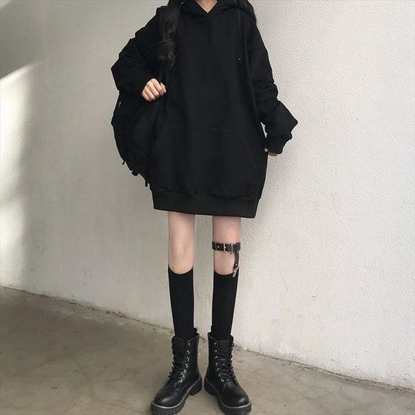 

harajuku sweatshirt hooded women itself winter loose punk gothic wind black zipper off shoulder long sleeved hoodie