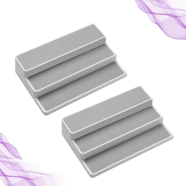 

hooks & rails 2pcs 3-tier spice riser household step shelf pp seasoning storage rack cabinet organizer for kitchen pantry