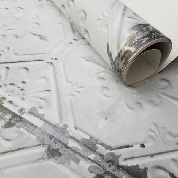 

reclaimed distressed 3d tin ceiling tiles wallpaper flc44001