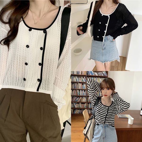 

with enjuna1630 autumn casual loose knit for women's versatile double breasted long pullover pulloversweater pullover sleeve sweater an, White;black