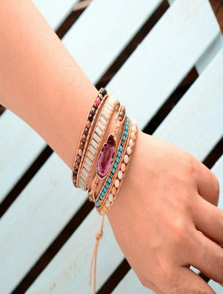 

бисероплетение wrap браслеты уникальные природные камни drusy шарм multilayers кожаные браслеты ручной работы boho браслеты dropshipping jll, Golden;silver