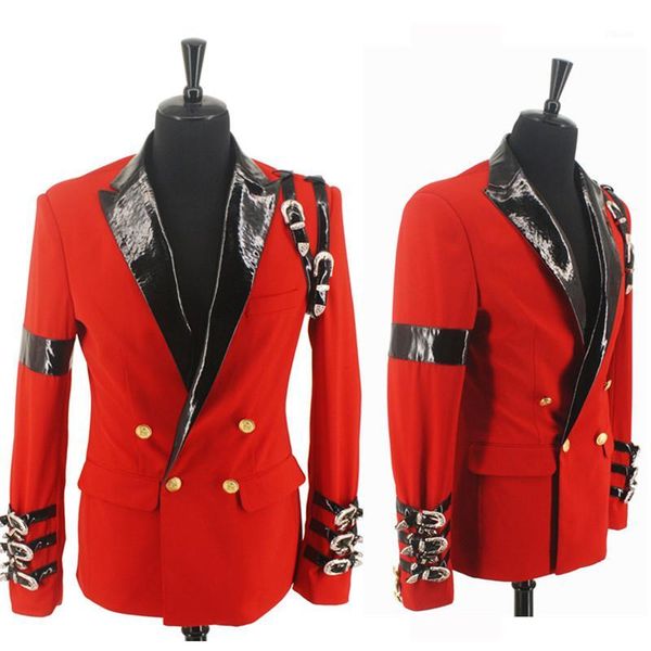 

cool mj michael jackson bad casual award ceremony red suit blazer punk buckle cool jacket xxs-4xl1, White;black
