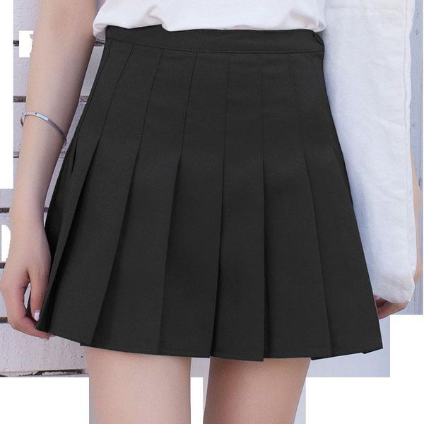 

10colors high waist ball pleated skirts harajuku denim skirts solid a-line sailor skirt plus size 3xl japanese school uniform1, Black