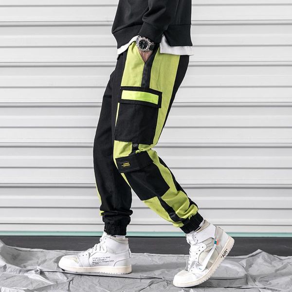 

men's pants colorblock sweatpants hip hop harem men casual street fashion drawstring skinny korean style male, Black