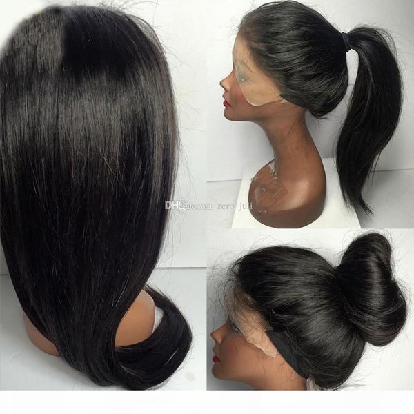 

human lace front wigs straight long full lace human hair wigs brazilian virgin hair glueless full lace wigs for black women, Black;brown
