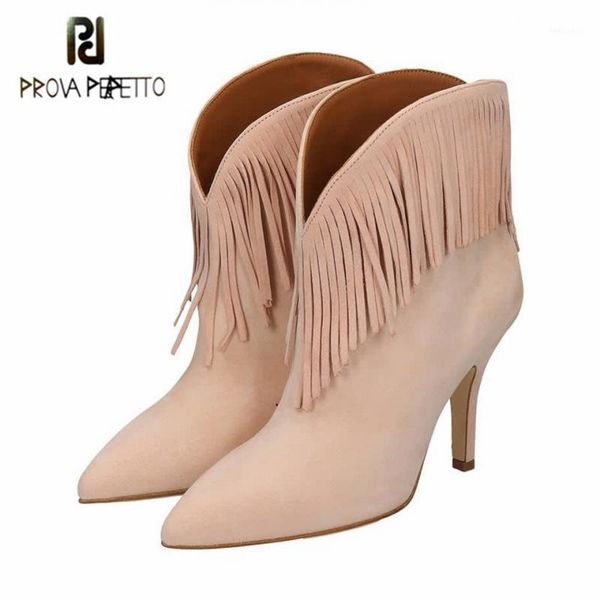 

prova perfetto 2021 autumn winter women boots pointed toe stiletto suede tassels shoes fashion new style ankle boots for women1, Black