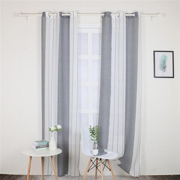 

1pcs cotton linen semi- stripe pattern window curtain single panel voile curtains for living room bedroom & rod pocket