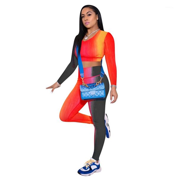 

2pcs designer suits spring autumn print women tracksuit women fashion long sleeve pants sports sets tie dye womens, Gray