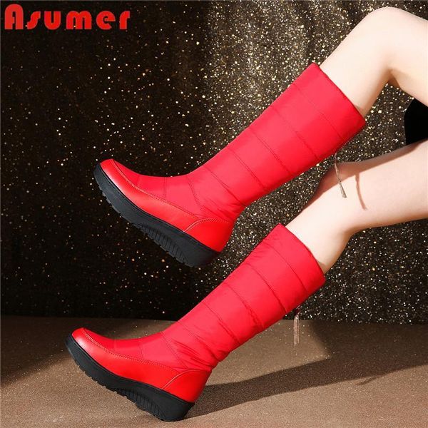 

asumer plus size 35-44 snow boots for women wedges shoes platform mid calf boots tassel red black fur warm ladies winter1