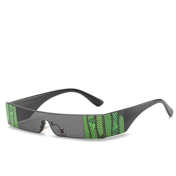 

brand design fashion rectangle sunglasses women vintage goggle snakeskin frame flat siamese rimless sun glasses for female, White;black