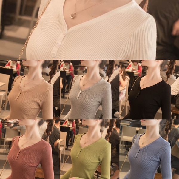 

2020 новых базовое пальто женщин осени и зима внешний стиль с v-образного вырез шелк льда топа футболка top sweatercoat sweatert футболку то, White;black