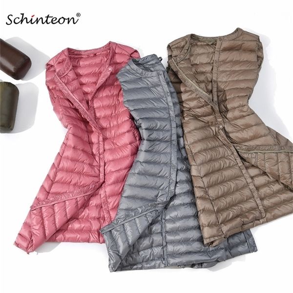 

schinteon new women ultra light down vest casual long slim waistcoat winter bottoming vest m-4xl 200923, Black
