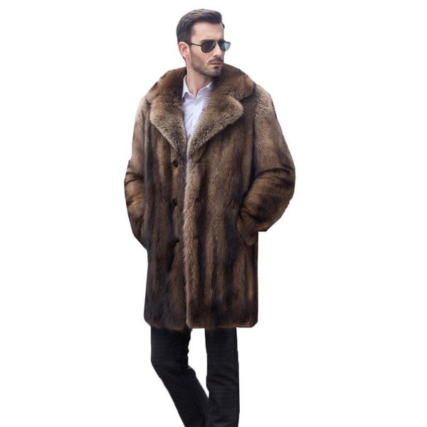 

men's fur & faux 2021 mink imitation coat in mid-length casual high-end suit collar yh682, Black