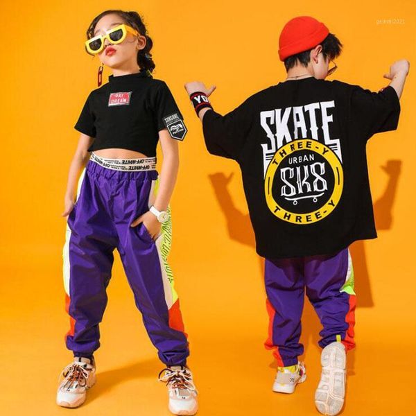 

stage wear children's modern jazz dance costumes hip hop mounts drums clothes kids ballroom performance dancing outfits1, Black;red