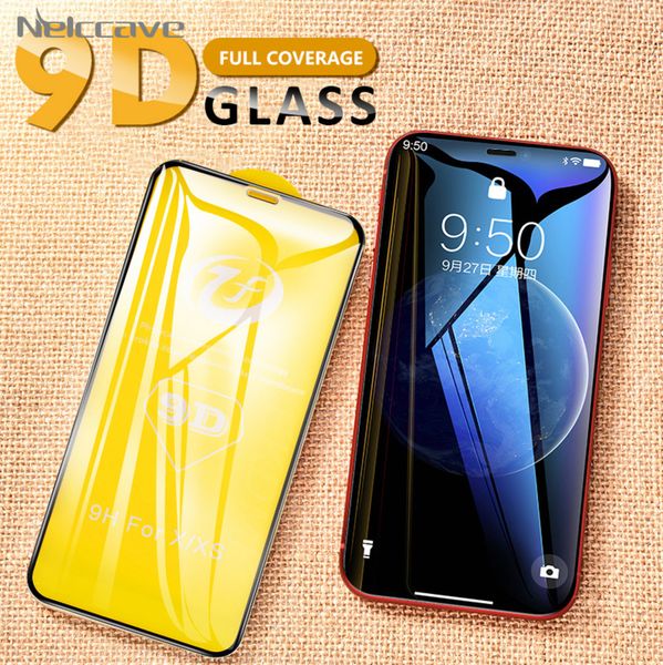

10pcs/lot tempered glass screen protector 9d for iphone 12 11 pro xs max x 8 plus 7 6 6s e 5 5s complete glue protective cover