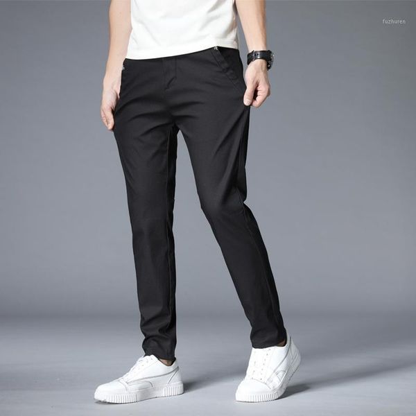 

2021 brand casual pants men business classics mid weight straight cotton suit thin men's trousers hombre korean style 28-381, Black