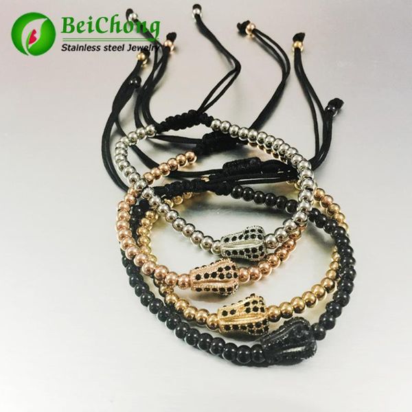 

bangle 10pcs 24k gold beads & micro pave black cz crown briading macrame bracelet pulseira feminina anil arjandas men