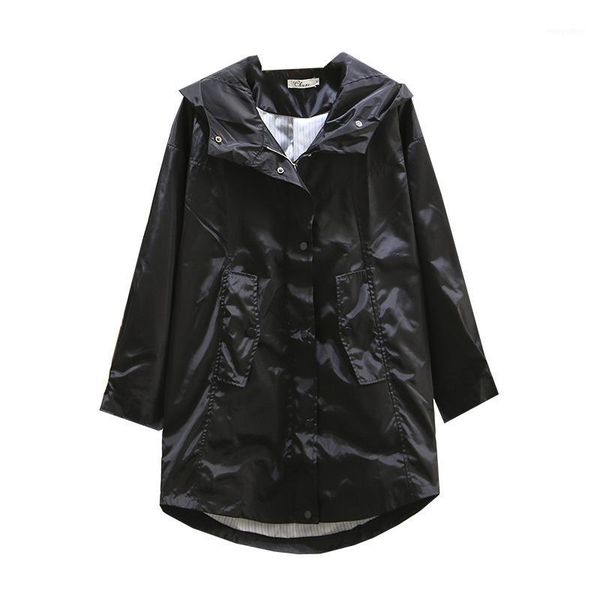 

hooded trench coat for women loose 2020 spring casaco feminino female outerwear plus size s5-94081, Tan;black