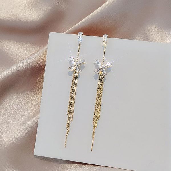 

korean girl earrings 2020 punk fashion new earrings simple temperament net red butterfly tassel long crystal for women, Golden;silver