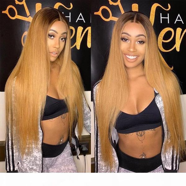 

peruvian glueless silk full lace human hair wig remy lace front ombre honey blonde for women straight 360 frontal wigs, Black;brown