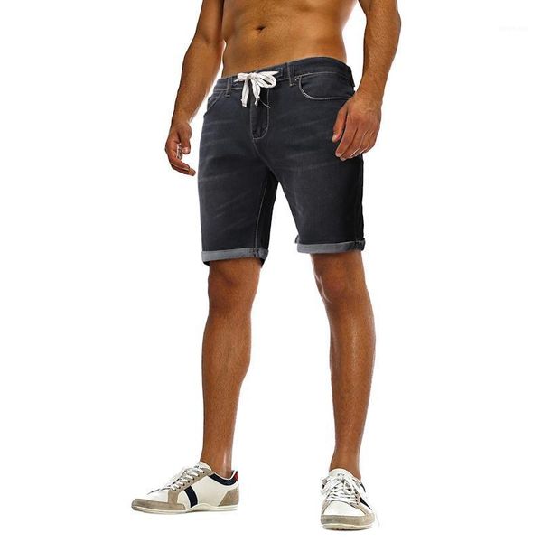 

men's casual denim shorts elasticized tethered wash sport knee length jeans1, Blue
