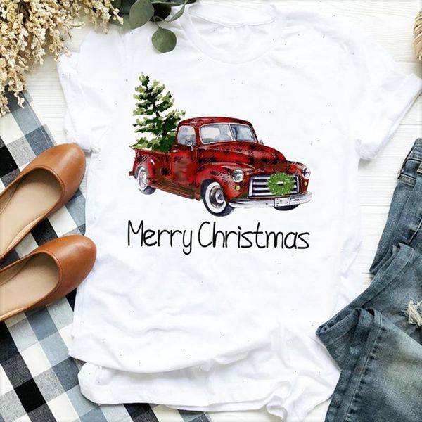 

women lady cartoon truck tree mujer camisetas print christmas womens clothes shirt t tee for tshirt female graphic t shirt, White