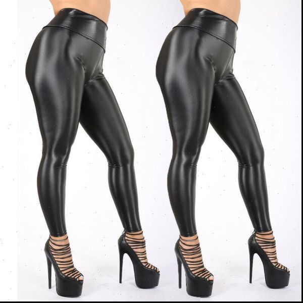 

women black wet look faux leather moto pu high waist legging clubwear pants slim push up long ladies skinny leggings