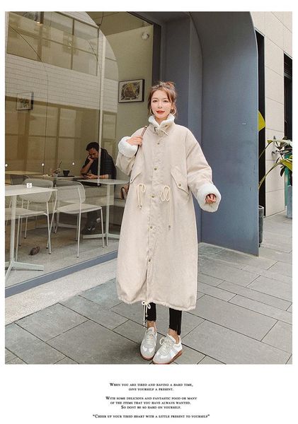 

women's down & parkas 2021 korean style retro fashion cashmere wool stitching cotton jacket women winter warm thicken corduroy coat win, Black