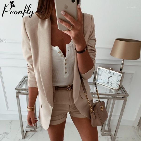 

peonfly fashion 2020 spring loose women jackets office lady open front notched blazer casual korean solid pocket coat femme1, White;black