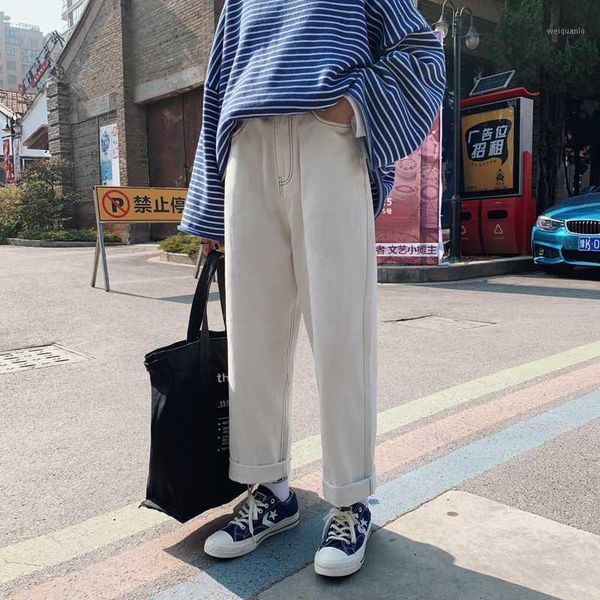 

2020 spring men's fashion trend baggy casual wide leg pants homme classic jeans white color biker denim loose trousers -2xl1, Blue