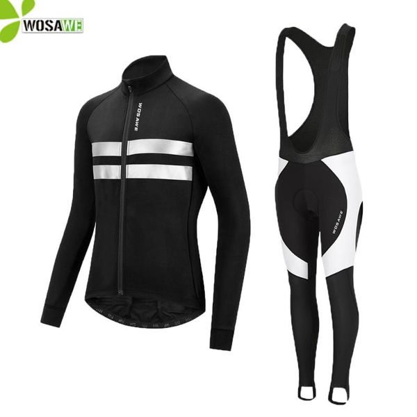 

racing sets wosawe winter windproof cycling bicycle set clothing thermal fleece warm jackets windbreaker pants mtb bike windser uniform, Black;blue