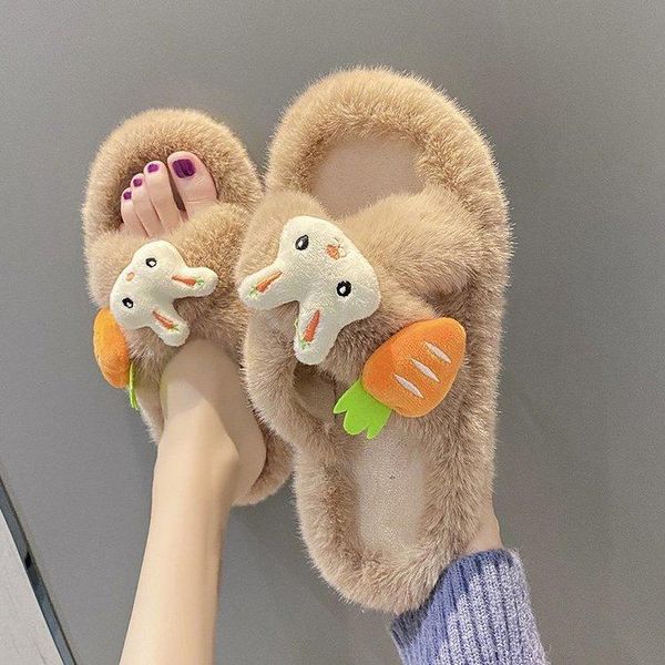 

shoes woman 2020 home slippers women's low luxury slides flock winter footwear pantofle fur flip flops massage designer new, Black