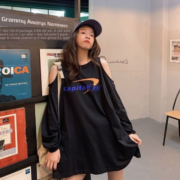 

m4g5r 2020 coat t-shirt round neck large long sleeve t-shirt women's spring and autumnshoulder loose new korean printed women's we, White