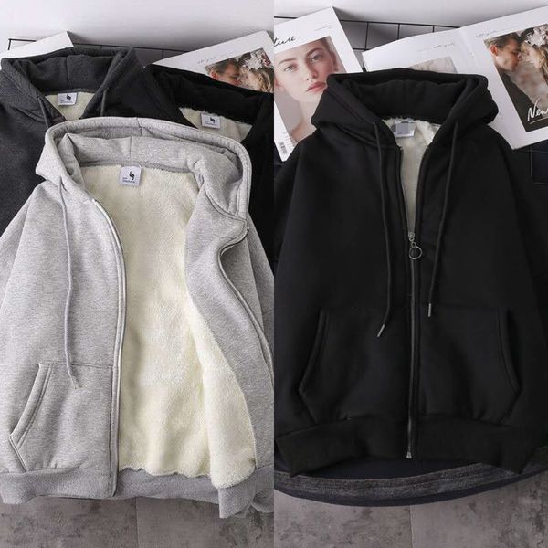 

cashmere imitation autumn and winter women's zipper cardigan female student's korean fashion loose plush hoodie sweater sweater th, Black