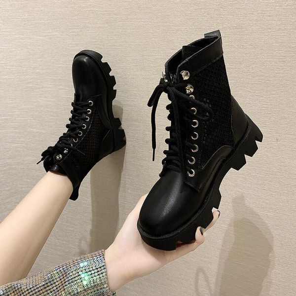 

2020 new buckle winter motorcycle boots women british style ankle boots gothic punk low heel ankle boot women shoe plus size 40, Black