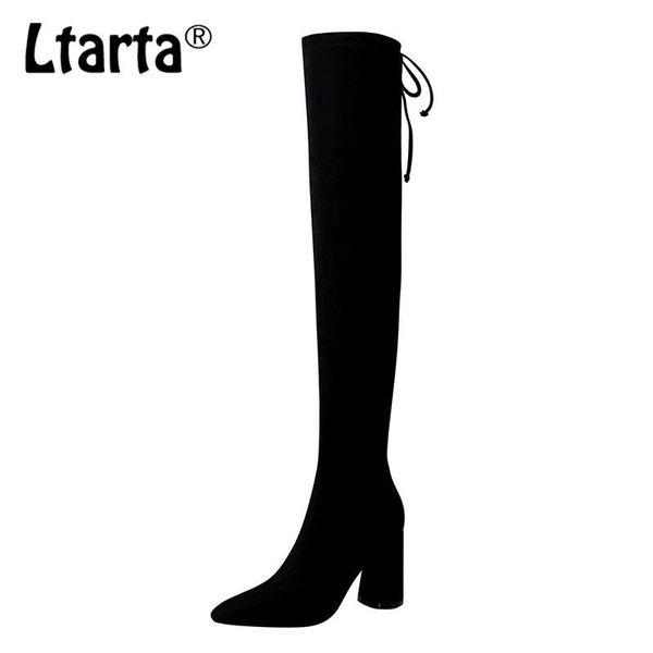 

ltarta winter women's boots fashion high-heeled boots thick with pointed knee warm women knee high ds-17221-3, Black