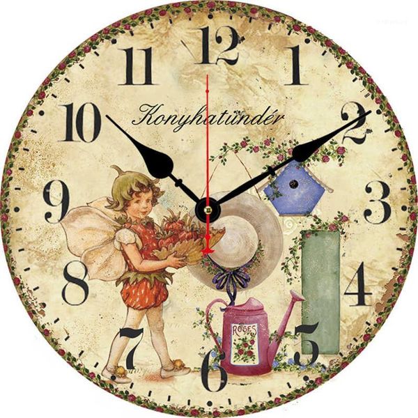 

wall clocks wonzom flowers elf boy modern style round clock for home office decoration,silent wooden cardboard drop 1