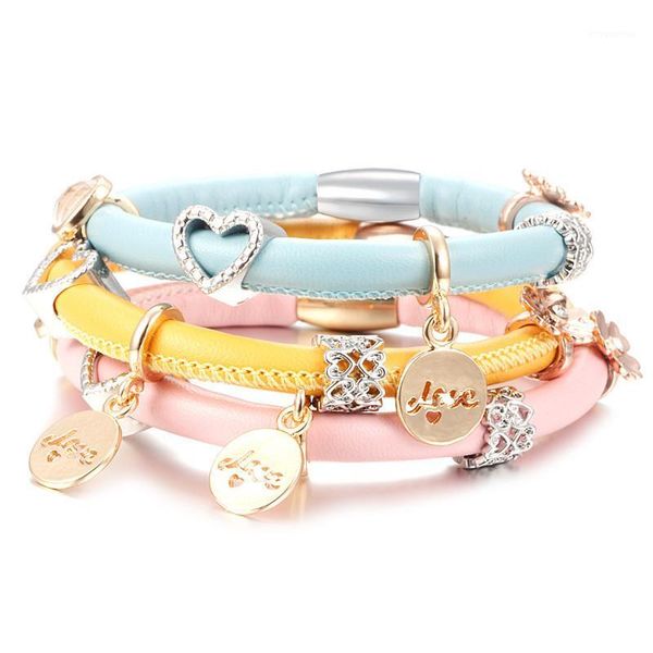 

diy endless leather bracelet with 5pcs mixed charms for mother's day valentine's day gift1, Golden;silver