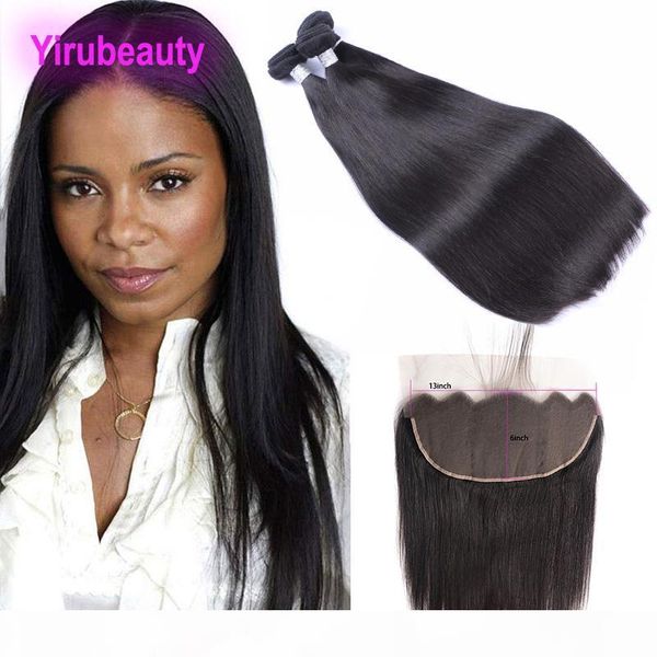 

indian raw virgin hair products 8-30inch straight 3 bundles with 13x6 lace frontal with baby hair products natural color wholesale 4 pieces, Black;brown