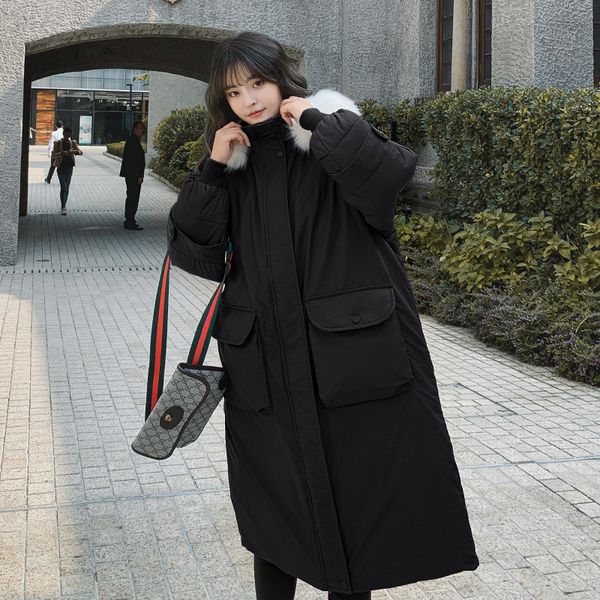 

2021 newhooded winter x-long jacket for women thick fur collar style coat femme chaqueta mujer 7252, Black