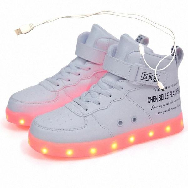 

size 25-40 kids led usb charging glowing sneakers children hook loop fashion luminous shoes for girls boys sneakers with light #7i1p