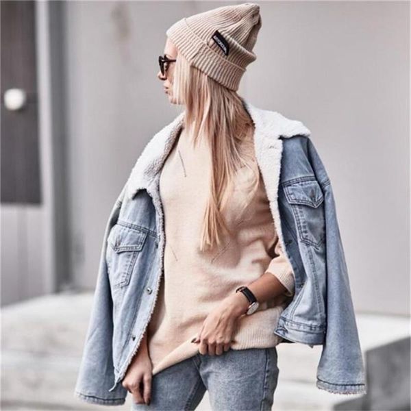

women's jackets jacket women denim 2021 winter lamb wool loose long sleeve velvet thin cotton vintage button coat, Black;brown