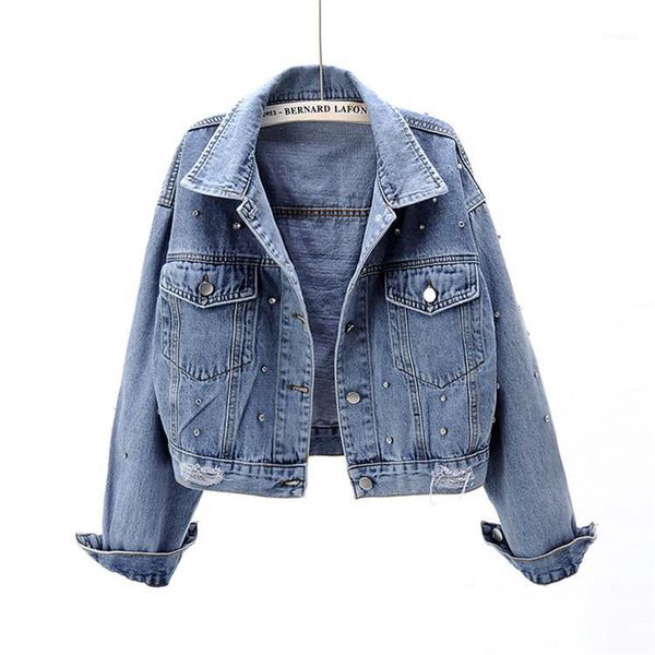

2020 spring new diamond denim women chaqueta mujer korean light blue slim short jeans jacket basic coat female streetwear1, Black;brown
