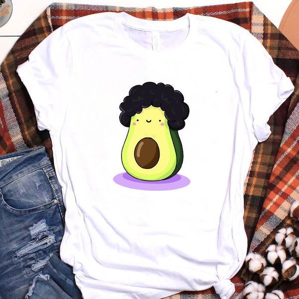 

женщины avocado fruit симпатичные мультфильм короткие рукав дамы графические топ футболка одежда t tee женская женская рубашка одежда футбол, White