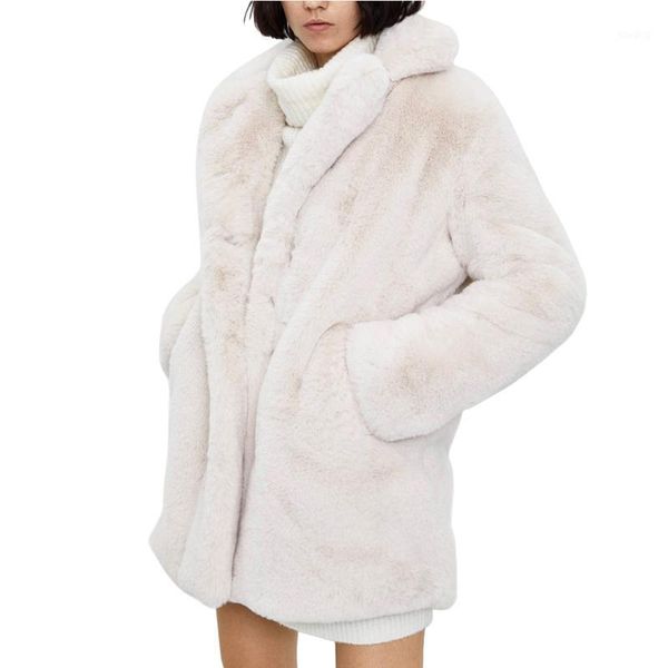 

winter faux fur coat women fashion luxury lapel thick casual vintage long overcoat cardigan jackets oversized plus size1, Black