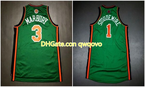 

men's vintage 1 amare stoudemire 3 stephon marbury basketball jersey 100% embroidered jersey customize any name and number jersey size, Black