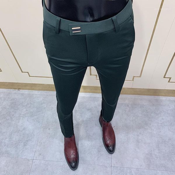 Herren Sozialen Hosen Mode Schlanke Taste Anzug Hose Männer Grüne Hosen Straße Kleidung Männer Business Dünnes Kleid Solide Anzug Hose1